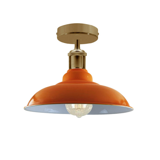 Industrial Vintage Retro Flush Mount Glossy Shade Orange colour Ceiling Light E27 UK~3765 - LEDSone UK Ltd