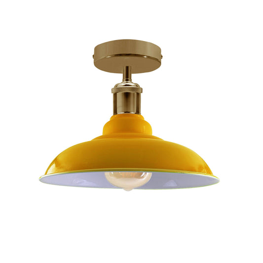 Industrial Vintage Retro Flush Mount Glossy Shade Yellow colour Ceiling Light E27 UK~3764 - LEDSone UK Ltd