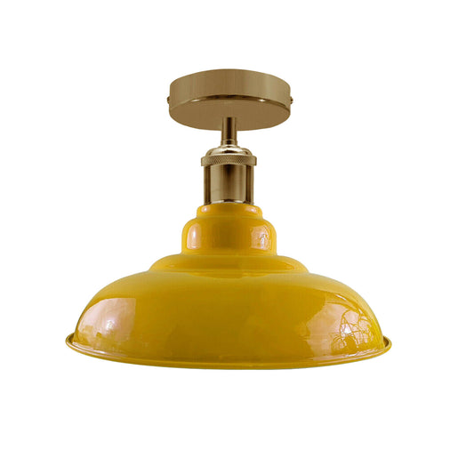 Industrial Vintage Retro Flush Mount Glossy Shade Yellow colour Ceiling Light E27 UK~3764 - LEDSone UK Ltd
