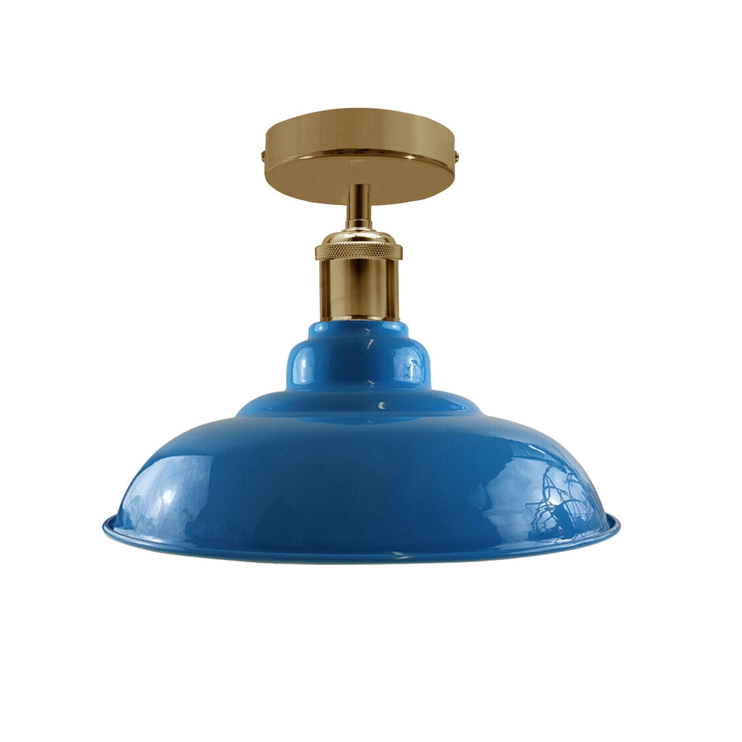 Industrial Vintage Retro Flush Mount Glossy Shade Blue colour Ceiling Light E27UK~3762 - LEDSone UK Ltd