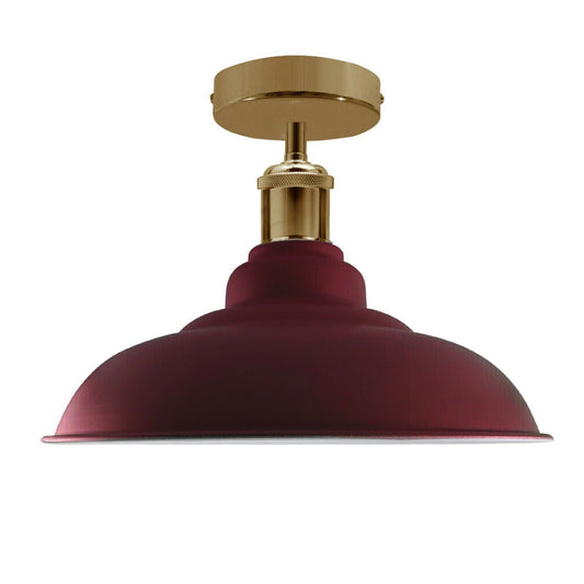 Industrial Vintage Retro Flush Mount Glossy Shade Burgundy colour Ceiling Light E27UK~3761 - LEDSone UK Ltd