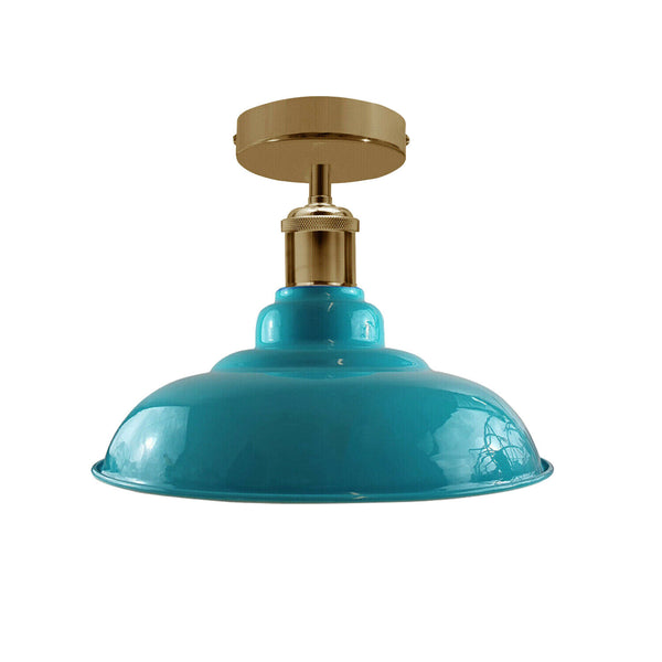 Industriële vintage retro plafondlamp met glanzende kap in cyaanblauw E27 UK~3770 – Nee