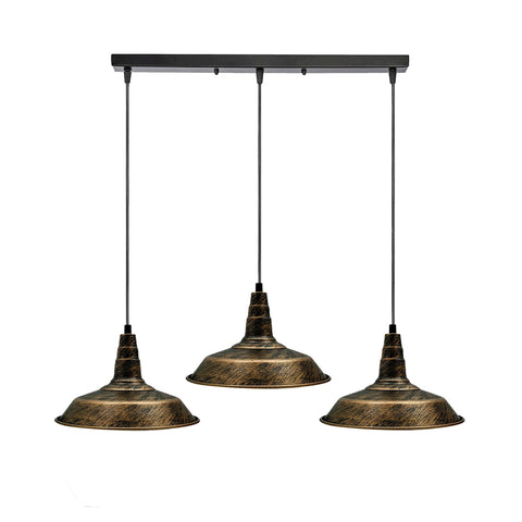 Industrial Vintage 3 head Lights Pendant Rectangle Ceiling Light 26cm Bowl Shade Brushed Copper~3734
