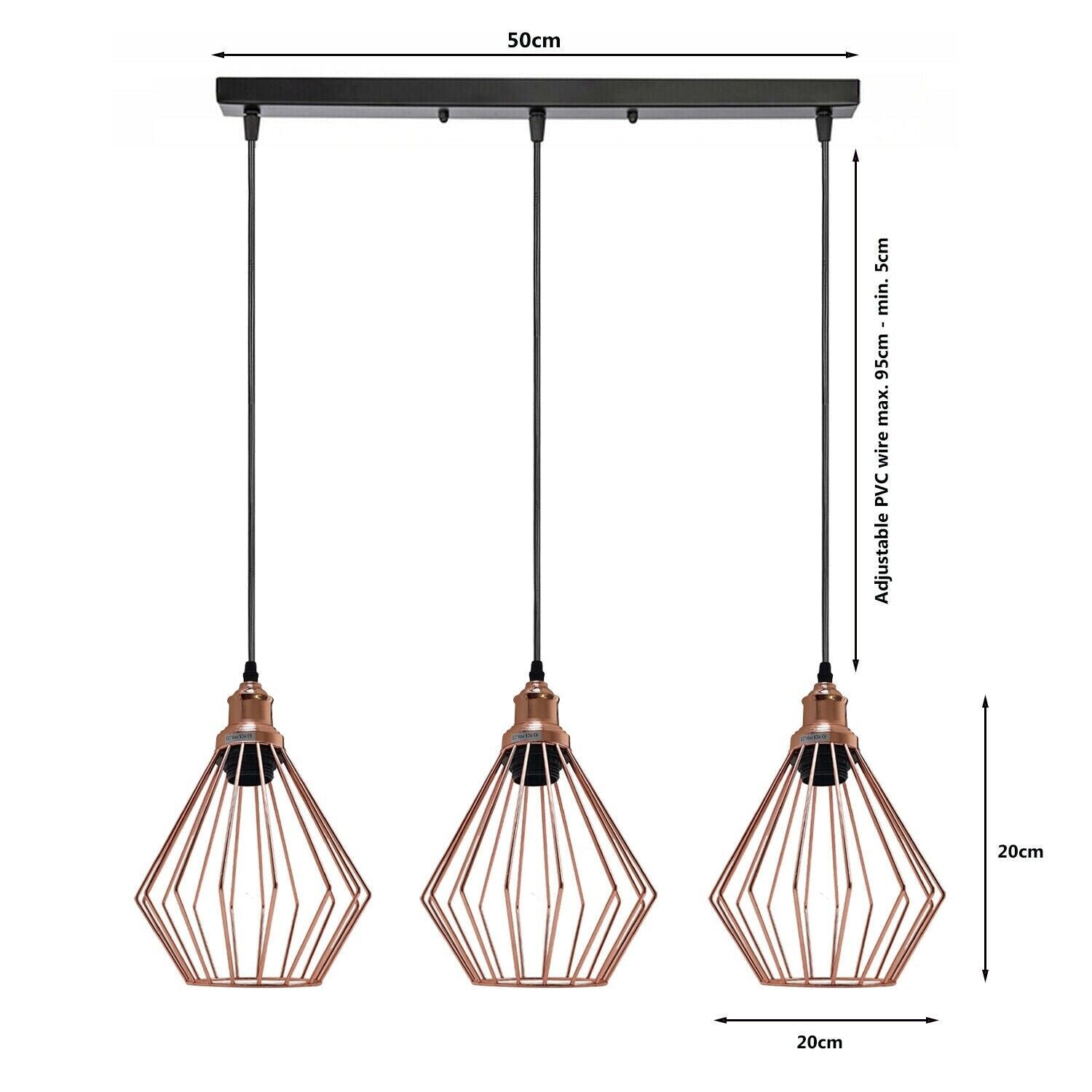 Industrial Vintage Retro Metal Ceiling 3 way Rectangle Hanging Pendant Lights~3775 - LEDSone UK Ltd