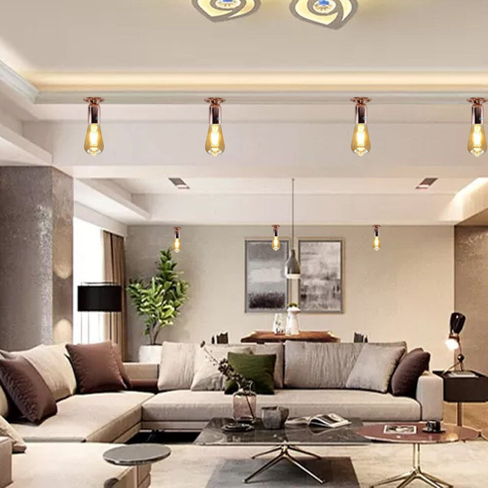 Copper finish semi flush mount ceiling light with E27 bulb holder