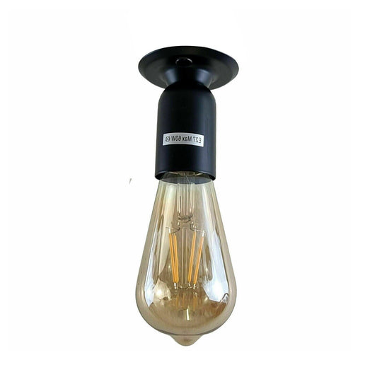 Industrial Vintage Retro Ceiling  Matt Black Semi-Flush Mount Light E27 Holder~3783 - LEDSone UK Ltd