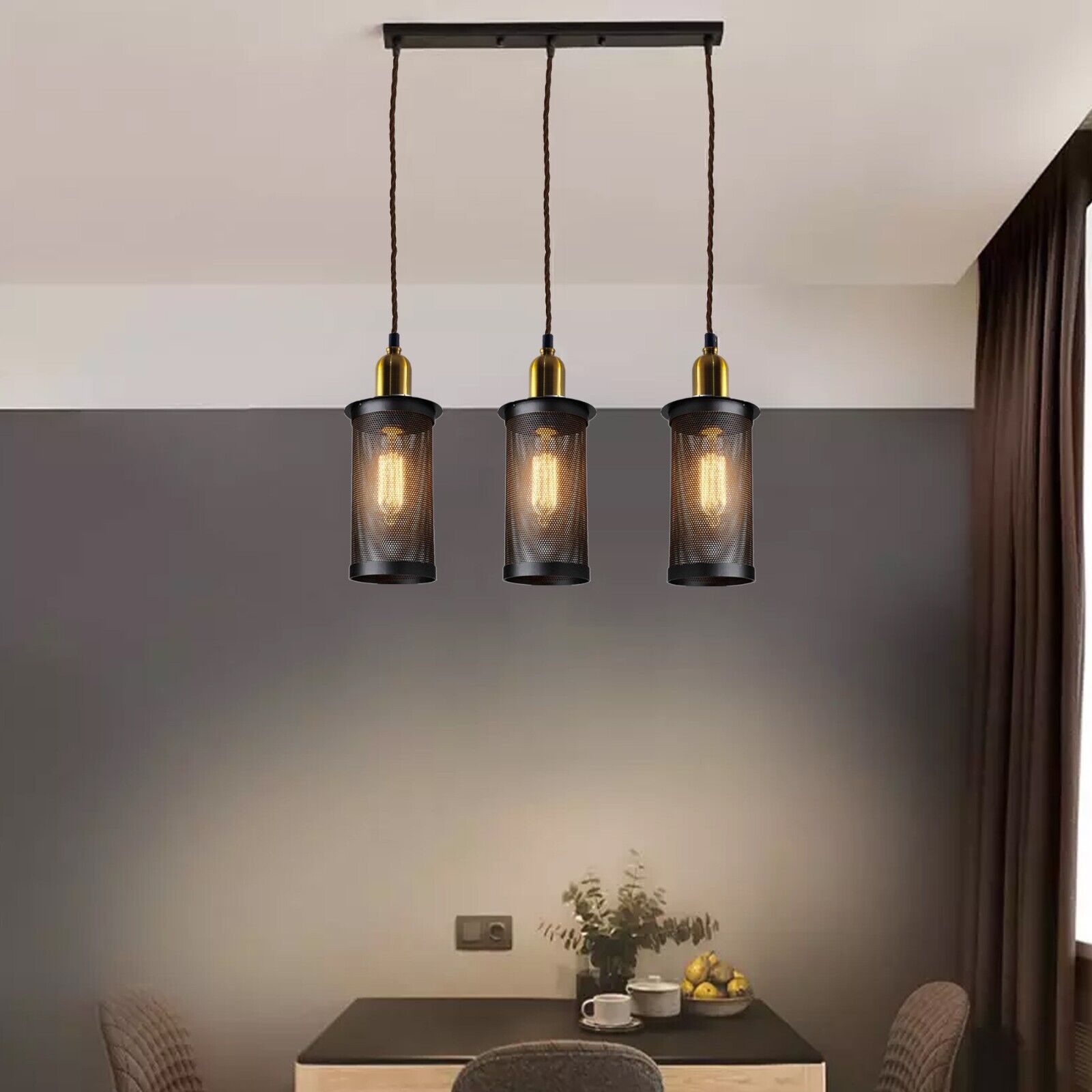 3 Head Retro Industrial Vintage Metal Ceiling Lampshade Chandelier Pendant Light