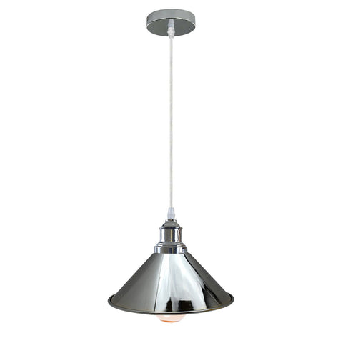 Industrial Vintage single ceiling Pendant Lighting Metal cone Chrome Lampshade E27 UK Holder~3817