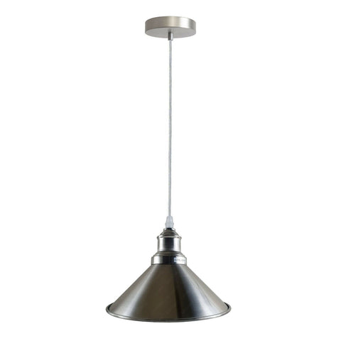 Industrial Vintage single ceiling Pendant Lighting Metal cone Satin Nickel Lampshade E27 UK Holder~3816