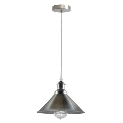 Industrial Vintage single ceiling Pendant Lighting Metal cone Satin Nickel Lampshade E27 UK Holder~3816