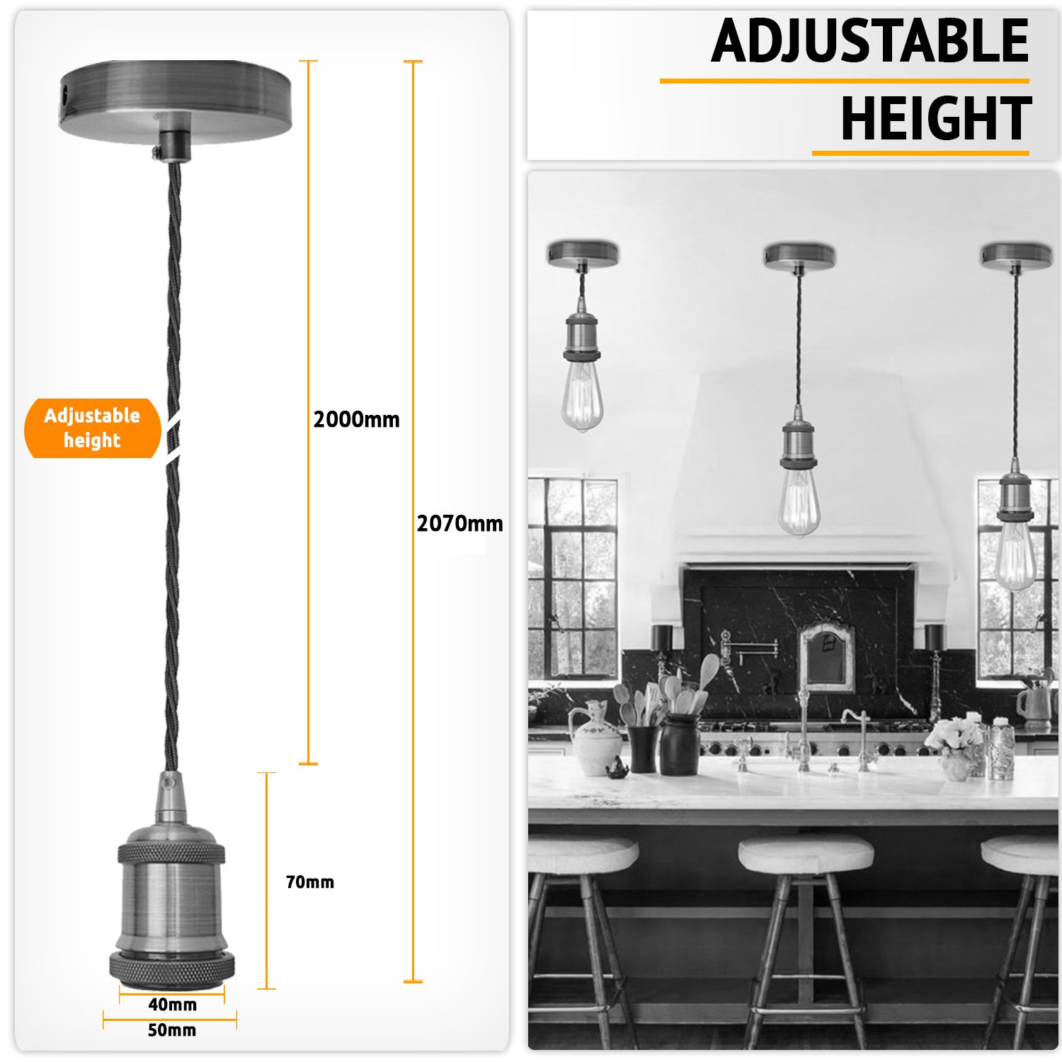 Green Brass Vintage Metal Ceiling Light Fitting Army Green Twisted Braided Flex 2m E27 Lamp Holder Suspended Pendant Light Fitting Kit for Indoor Lightings