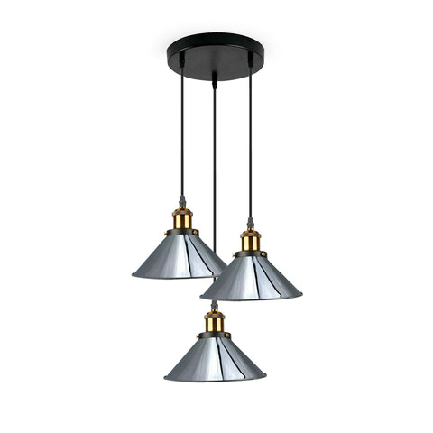 Industrial Vintage Metal Pendant Light Shade Chandelier Retro Ceiling Chrome LampShade~3856