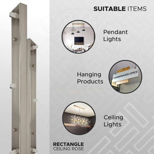 3 Outlet Ceiling Rose Pendant Lighting Fixture 500 mm x 60 mm Modern Industrial Metal Fitting Ceiling Plate with Accessories with earth tag for Ceiling and Wall Lamp