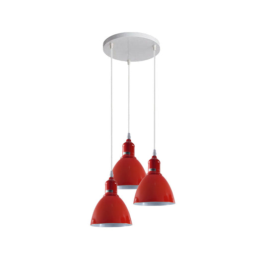 Three-light cluster pendant light in a bold red color