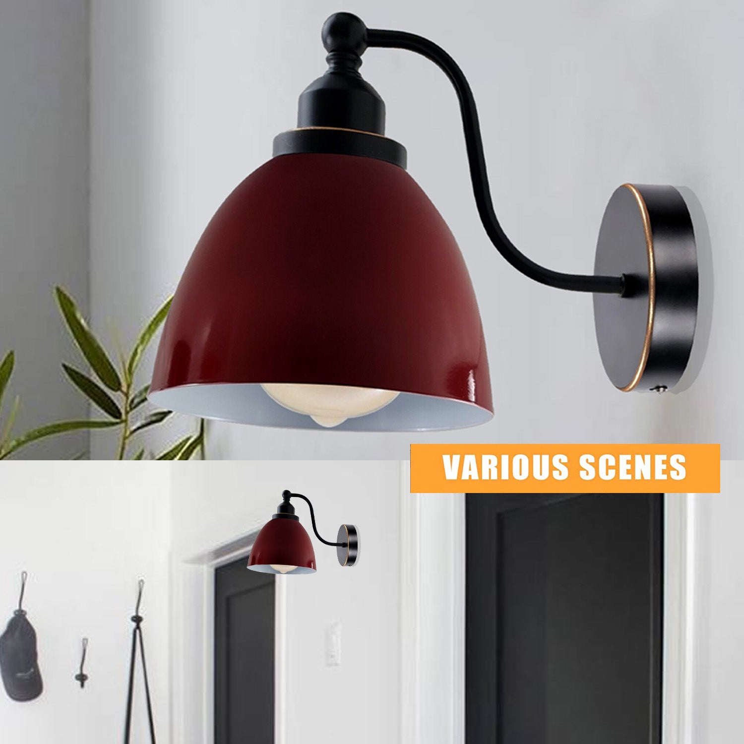 Modern Vintage Retro Industrial Swan Neck Metal Arm E27 Sconce Wall Mount Light Set Fixture for Living Room Dining Room Kitchen.