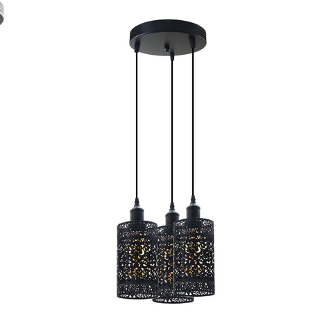 Industrial Vintage Retro 3 way pendant Round ceiling e27 base Black Metal Lamp~3925