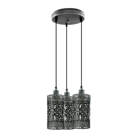 Industrial Vintage Retro 3 way pendant Round ceiling e27 base Brushed Silver Metal Lamp~3924