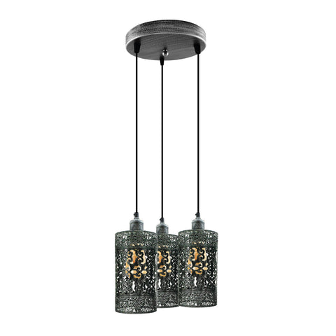 Industrial Vintage Retro 3 way pendant Round ceiling e27 base Brushed Silver Metal Lamp~3924