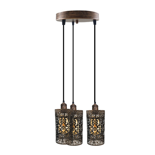 Industrial Retro pendant light 3 way Round ceiling base brushed finished Metal Ceiling Lamp Shade Pendant E27 lamp base for Home Living room Office Kitchen Restaurant