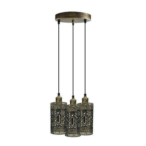 Industrial Vintage Retro 3 way pendant Round ceiling e27 base Brushed Brash Metal Lamp~3922