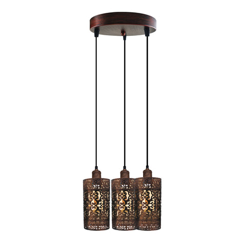 Industrial Vintage Retro 3 way pendant Round ceiling e27 base Rustic Red Metal Lamp~3921