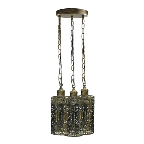 Industrial Vintage Retro light 3-way Round ceiling pendant e27 base Brushed Brass cage~3937