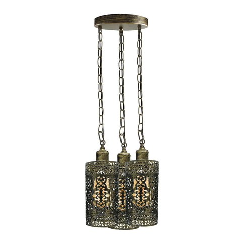 Industrial Vintage Retro light 3-way Round ceiling pendant e27 base Brushed Brass cage~3937