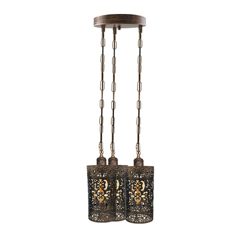 Industrial Vintage Retro light 3-way Round ceiling pendant e27 base Brushed Copper cage~3936