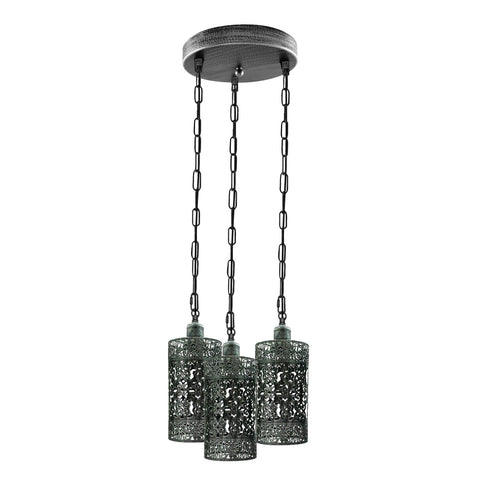 Industrial Vintage Retro light 3-way Round ceiling pendant e27 base Brushed Silver cage~3934