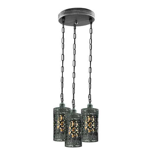 Industrial Retro pendant light 3-way Round ceiling base brushed finished Metal Ceiling Lamp Shade Pendant E27 lamp base for Home Living room Office Kitchen Restaurant.