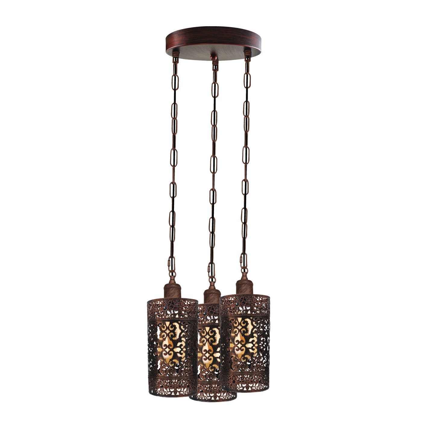 Industrial Retro pendant light 3-way Round ceiling base brushed finished Metal Ceiling Lamp Shade Pendant E27 lamp base for Home Living room Office Kitchen Restaurant.