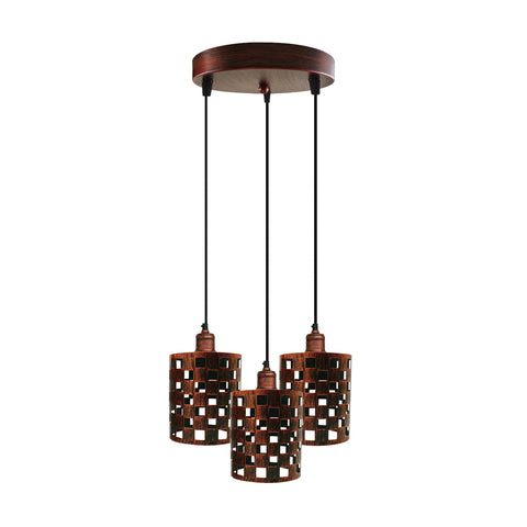 Industrial Vintage Retro light 3 way Rustic Red cage pendant Round ceiling e27 base~3942