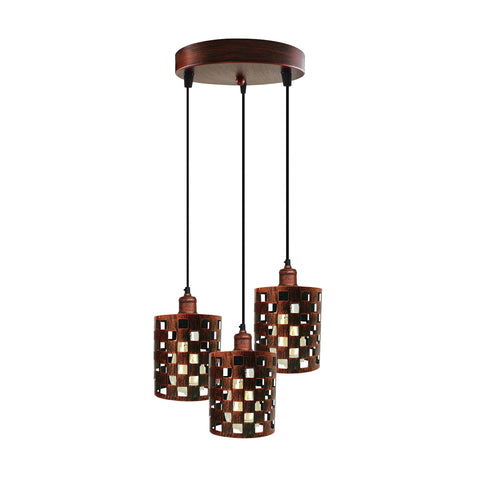 Industrial Vintage Retro light 3 way Rustic Red cage pendant Round ceiling e27 base~3942
