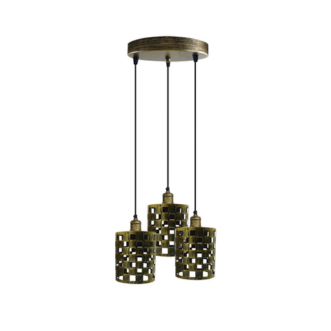 Industrial Vintage Retro light 3 way Brushed Brass cage pendant Round ceiling e27 base~3941