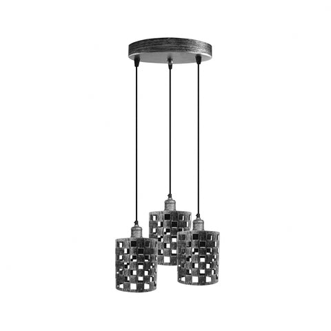 Industrial Vintage Retro light 3 way Brushed Silver cage pendant Round ceiling e27 base~3939