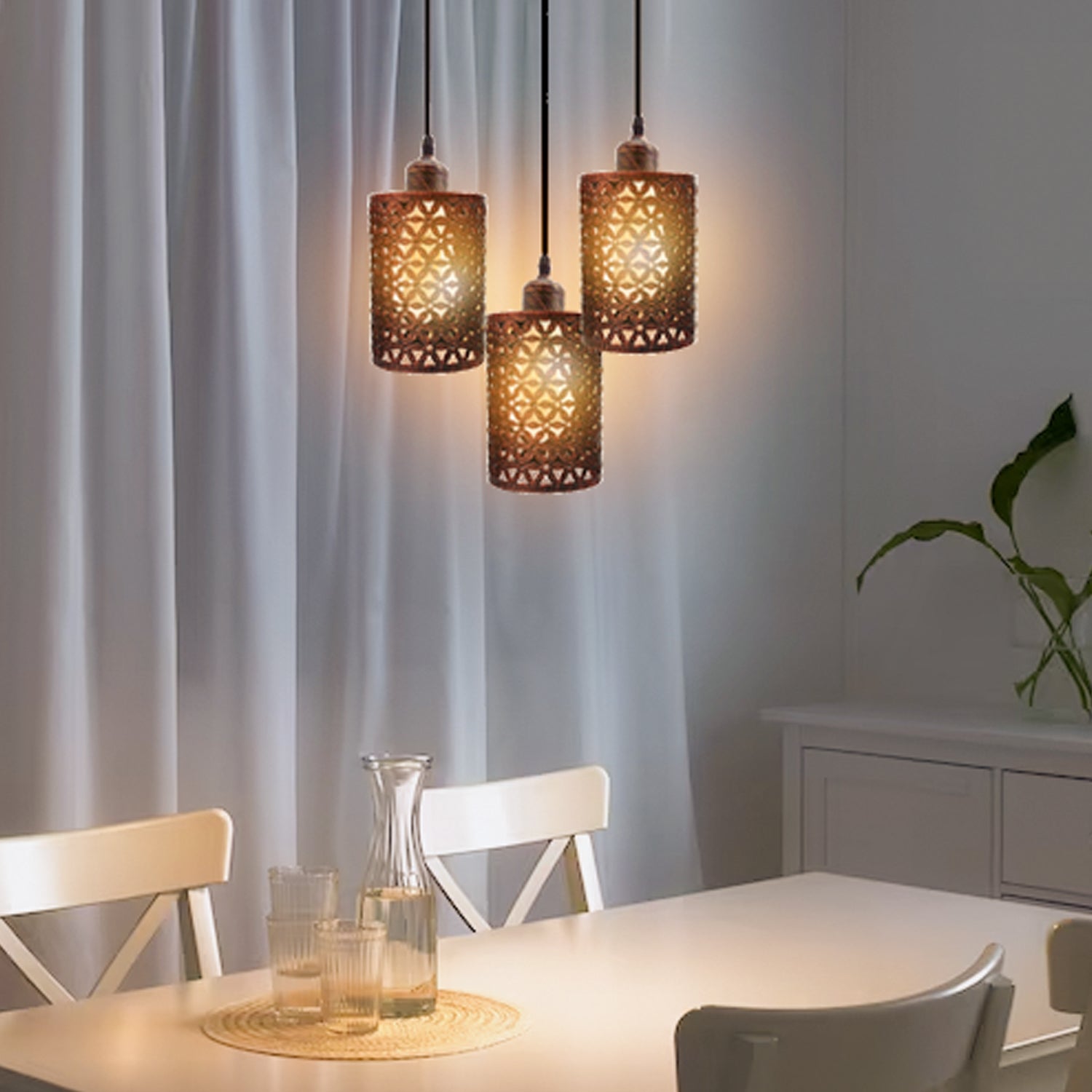 3 light hanging cluster pendant light over Dining table