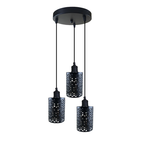 Industrial Vintage Retro 3 way Black pendant light Round ceiling base~3945