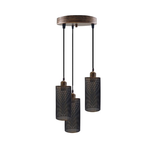 Industrial vintage Retro3 way Round ceiling Brushed Copper cage pendant light E27 Uk Holder~3956