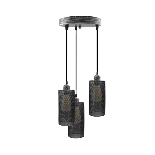 Industrial Retro pendant light - 3 way Round ceiling base 