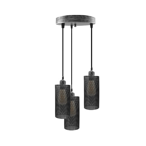 Industrial vintage Retro3 way Round ceiling Brushed Silver cage pendant light E27 Uk Holder~3955