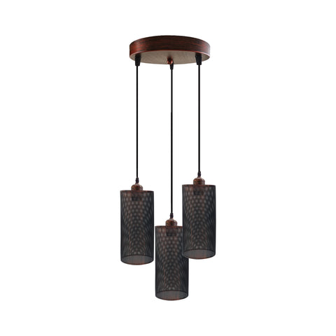 Industrial vintage Retro3 way Round ceiling Rustic Red cage pendant light E27 Uk Holder~3953