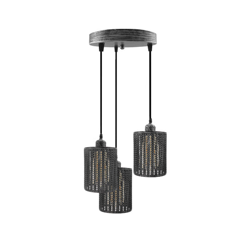 Industrial Vintage Retro 3 way Round Brushed Silver ceiling Pendant Cage~3987
