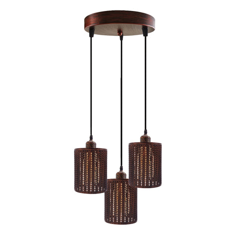 Industrial Vintage Retro 3 way Round Rustic Red ceiling Pendant Cage~3985