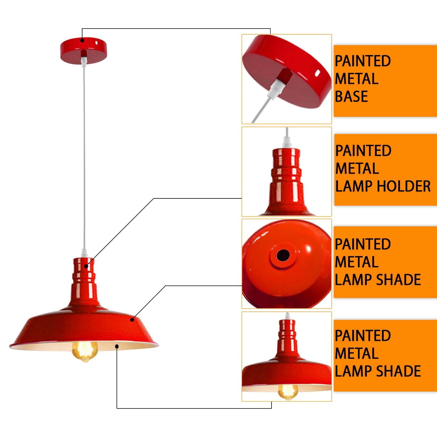 Hanging pendant Ceiling Lamp, Metal Light Shade Lighting UK E27 Edison base Decorate Height Adjustable Pendant Light 