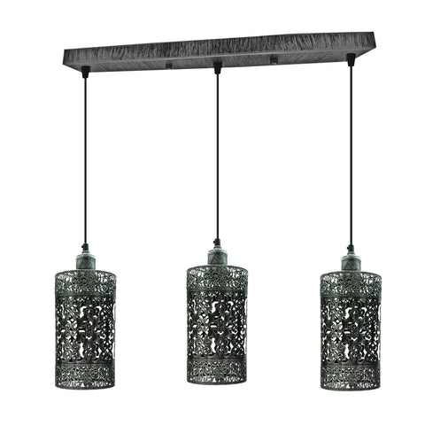 Industrial vintage Retro pendant light 3 way Rectangle Drum Cylinder Brushed silver ceiling base brushed finished~4020
