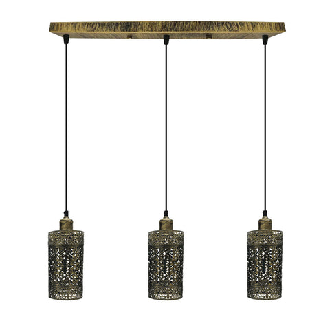 Industrial vintage Retro pendant light 3 way Rectangle DrumCylinder Brushed Brass ceiling base brushed finished~4018