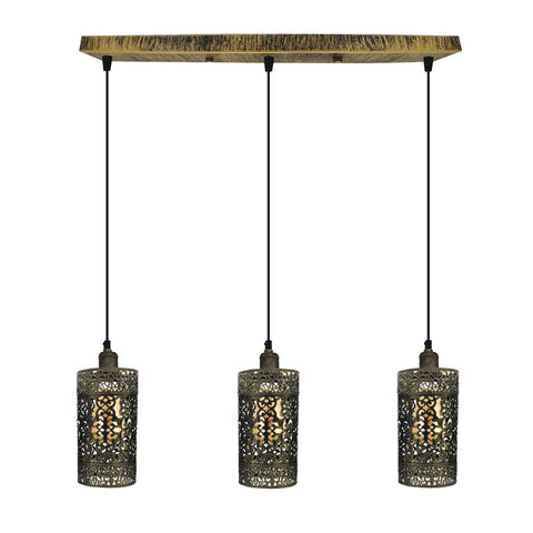Industrial vintage Retro pendant light 3 way Rectangle DrumCylinder Brushed Brass ceiling base brushed finished~4018