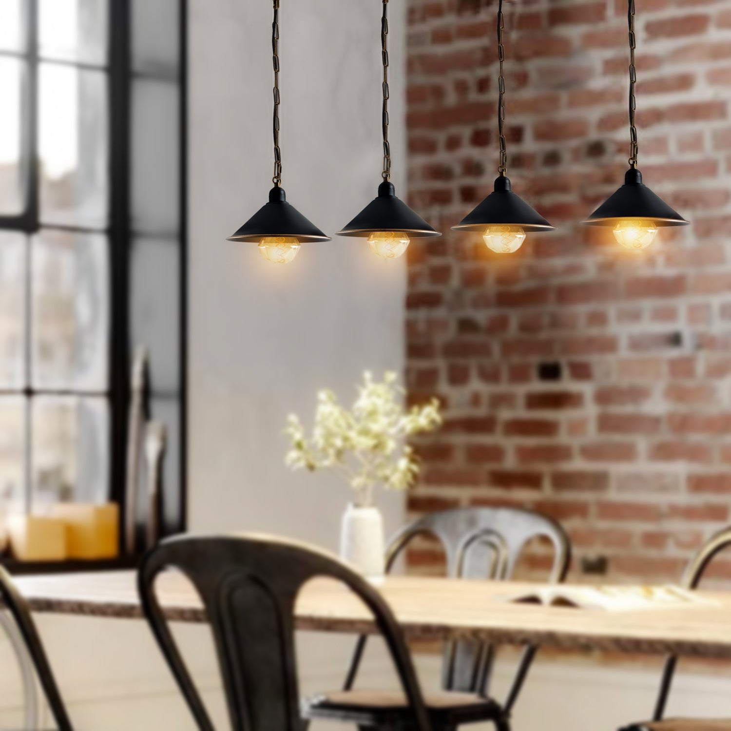 Black cone shaped pendant outlet light