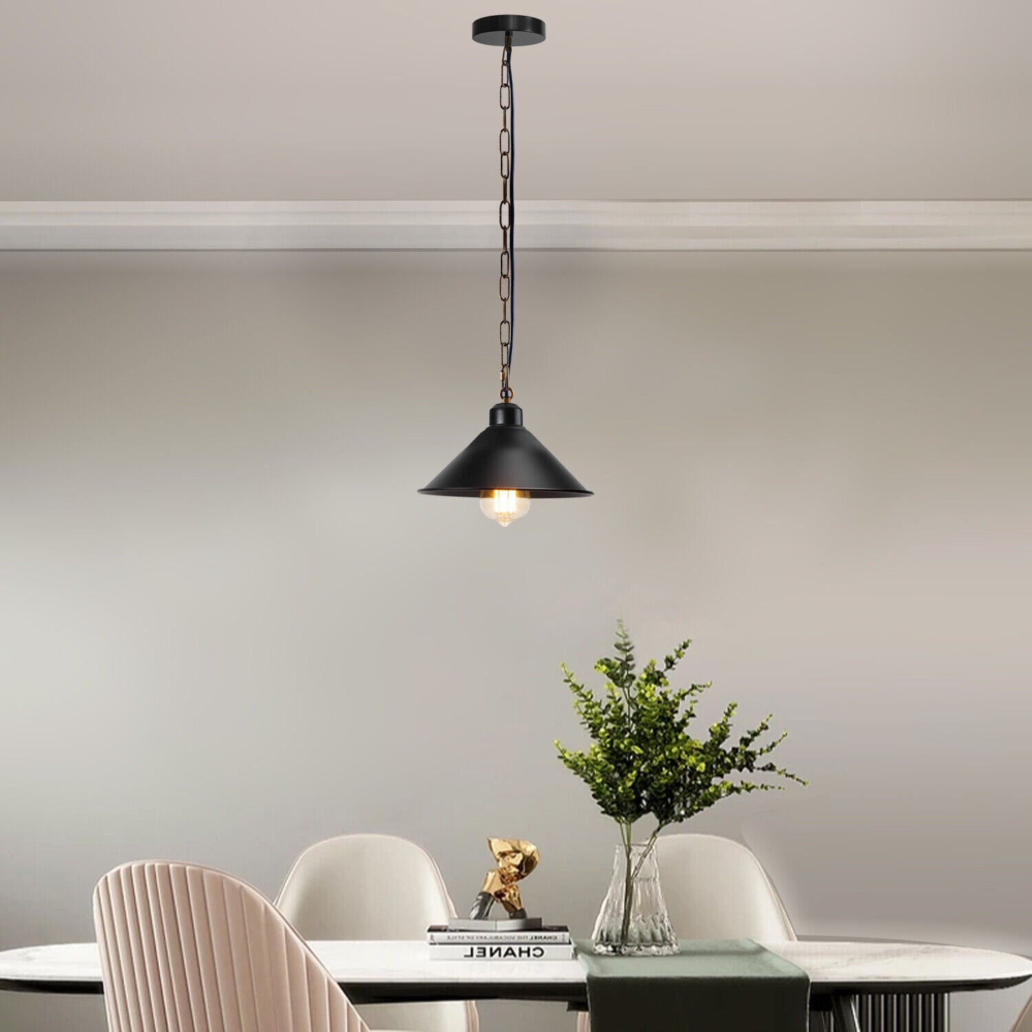 Black cone shaped pendant outlet light