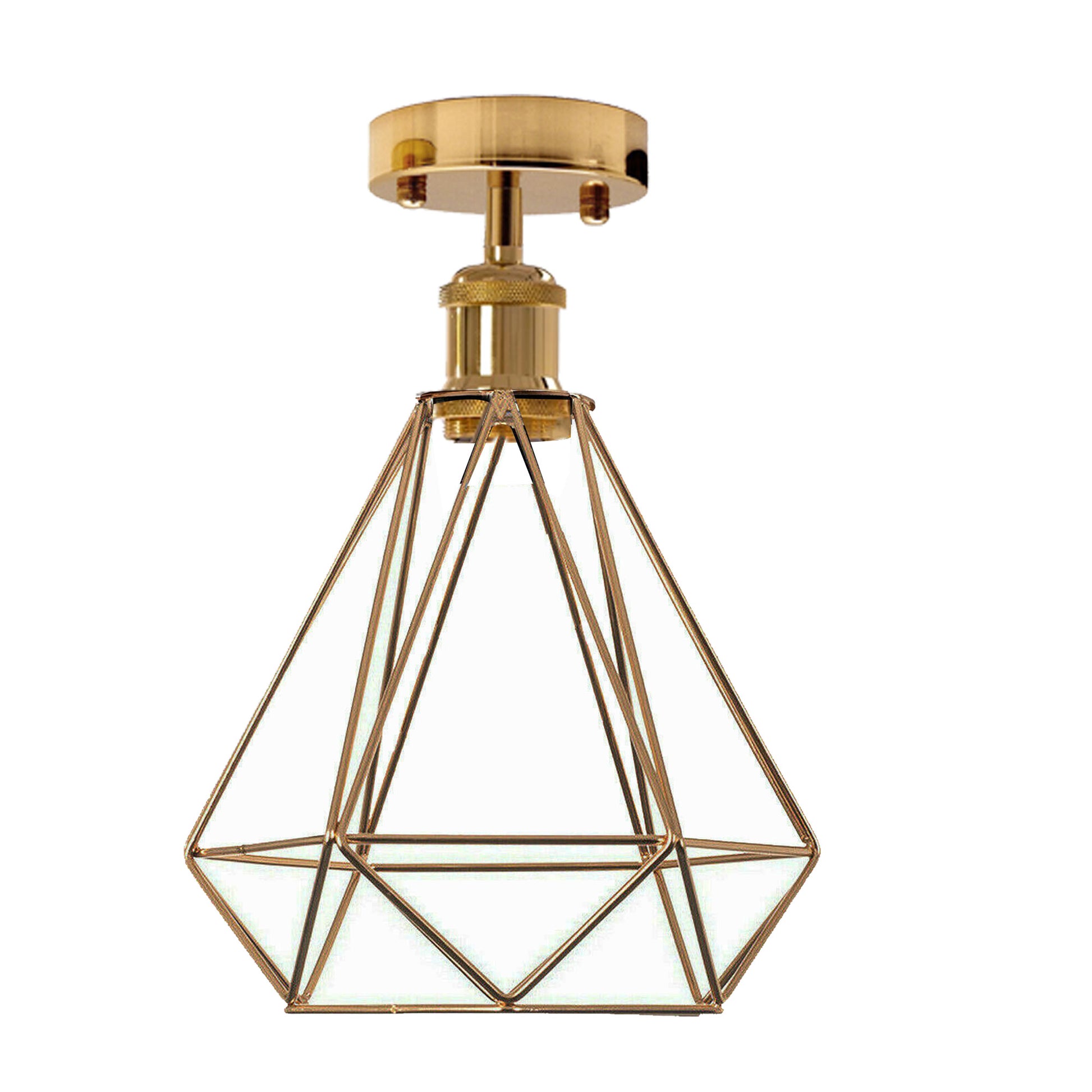 Vintage Gold Flush Mount Ceiling Light Fixture Metal Cage Ceiling Lampshade with E27 Holder for Living Room Kitchen Bedroom Hallway Courtyard